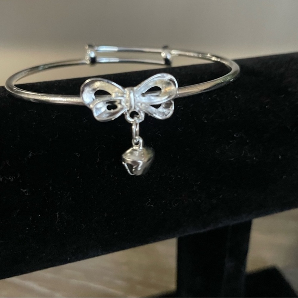 Silver Bow Bangle Bracelet Dangle Charm